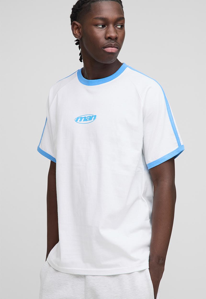 boohooMAN - Regular Fit Man Raglan Sleeve Ringer T-Shirt - White