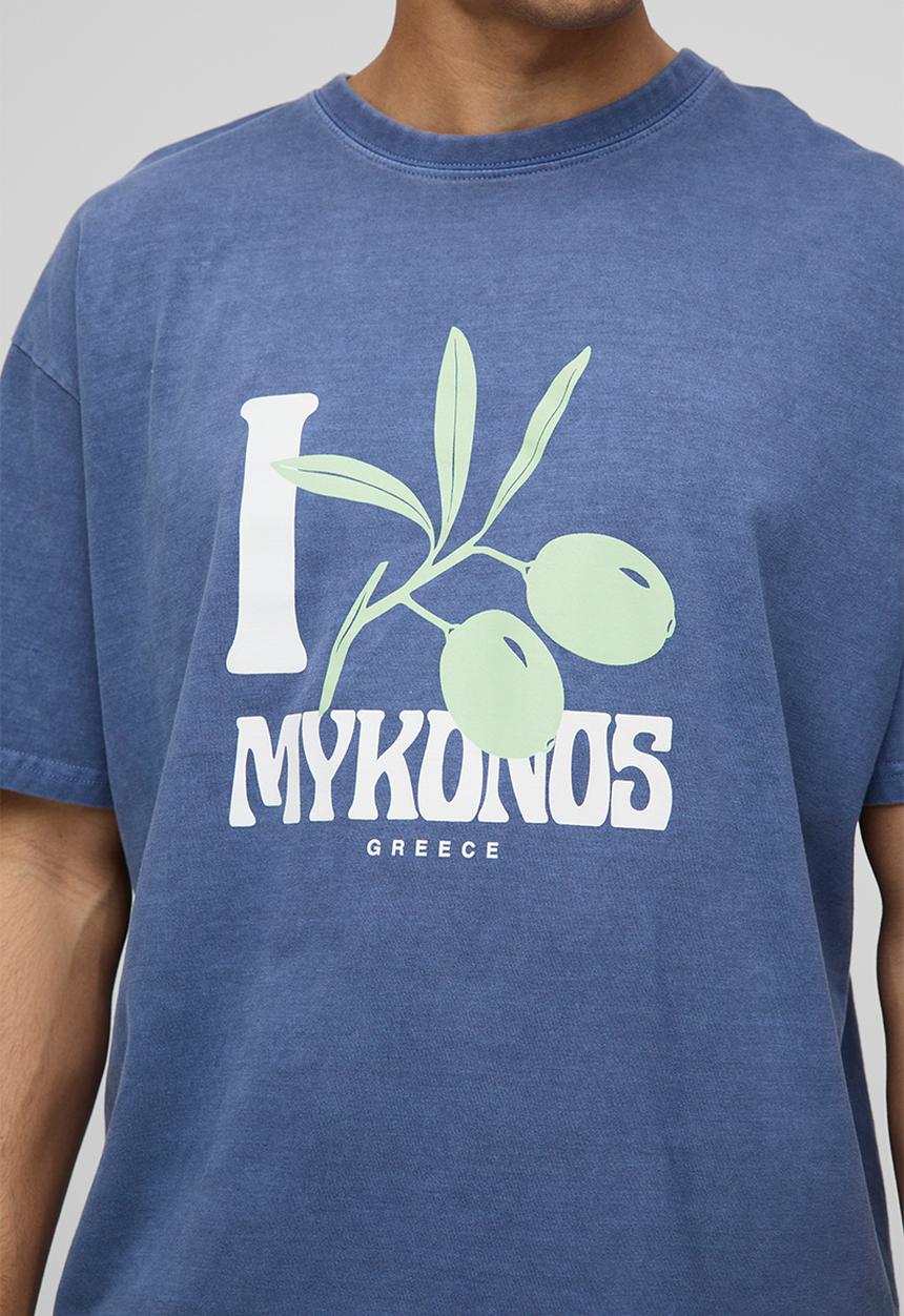 boohooMAN - Oversized Mykonos Washed Printed T-Shirt - Navy