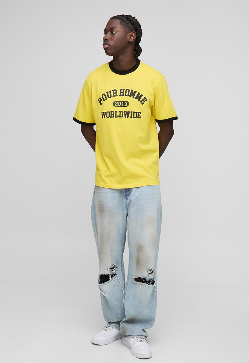 boohooMAN - Regular Fit Pour Homme Ringer T-Shirt - Yellow