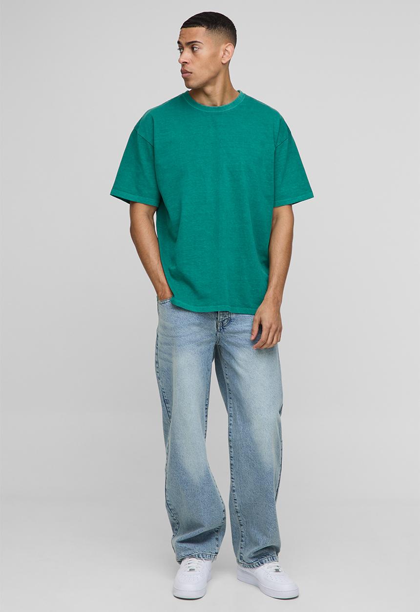 boohooMAN - Oversized Paradise Floral Print Washed T-shirt - Forest