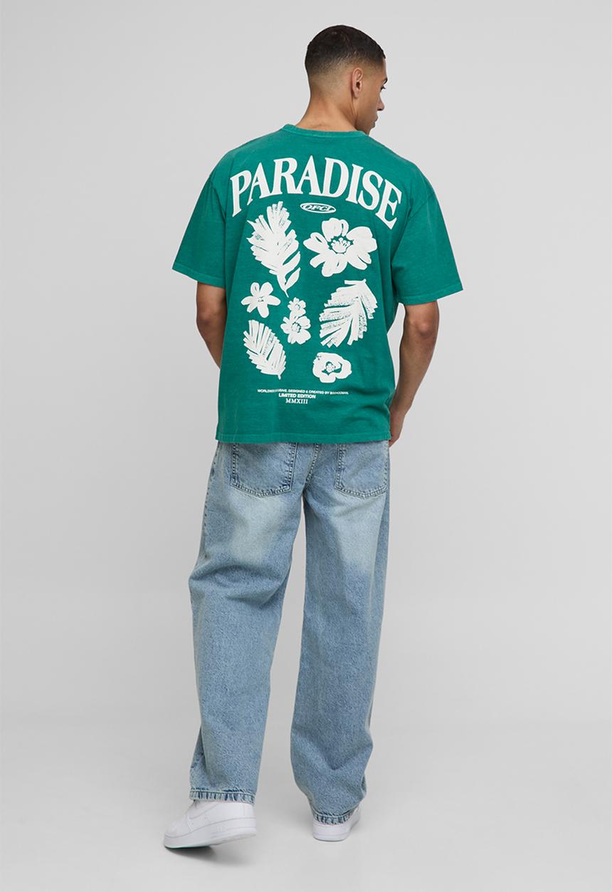 boohooMAN - Oversized Paradise Floral Print Washed T-shirt - Forest
