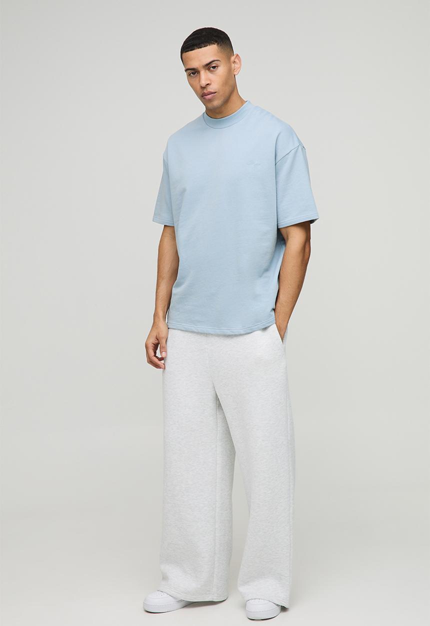 boohooMAN - Oversized Extended Neck BM Signature Heavyweight T-shirt - Powder Blue