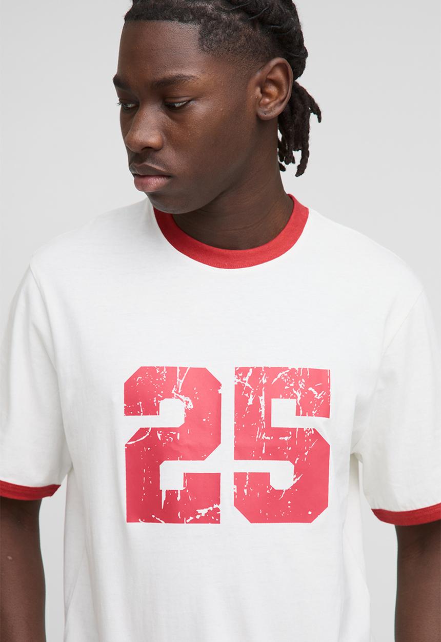boohooMAN - Regular Fit Varsity Print Ringer T-Shirt - Ecru