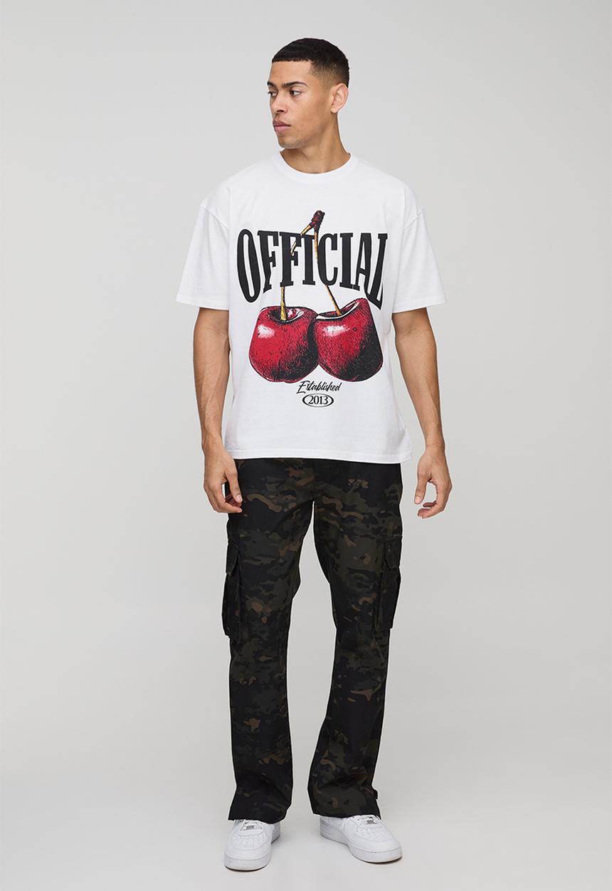 boohooMAN - Oversized Official Cherry Printed T-Shirt - White
