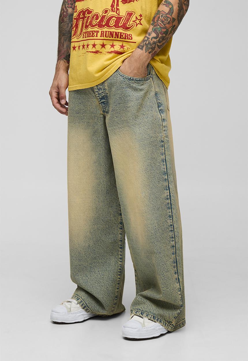 boohooMAN - Extreme Baggy Rigid Antique Tinted Washed Jeans - Antique Wash