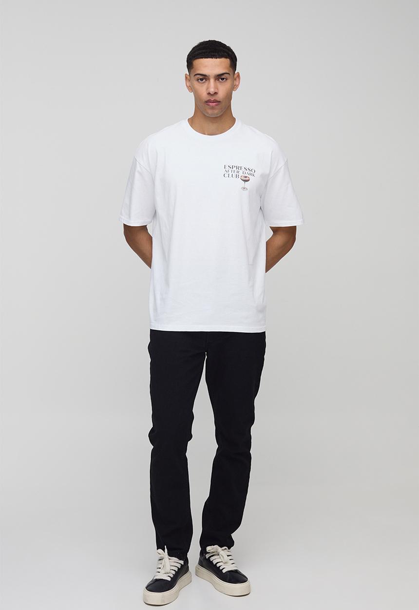 boohooMAN - Regular Fit Oversized Espresso Martini Graphic T-Shirt - white