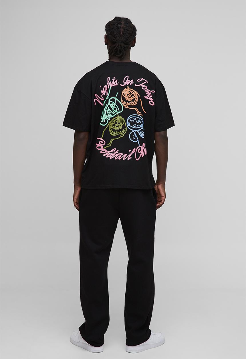 boohooMAN - Oversized Nights in Tokyo Printed T-Shirt - Black