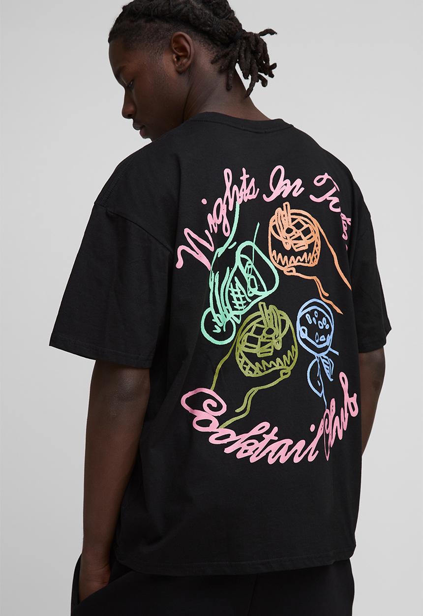 boohooMAN - Oversized Nights in Tokyo Printed T-Shirt - Black