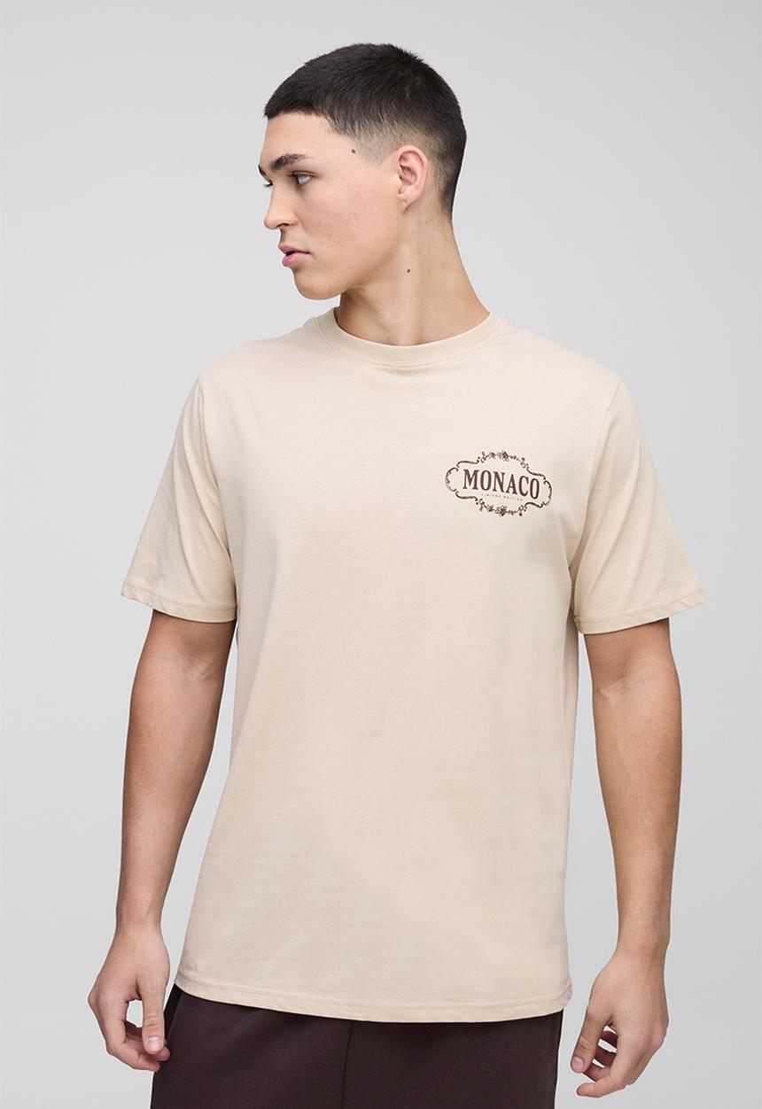 boohooMAN - Regular Fit Monaco Print T-Shirt - sand