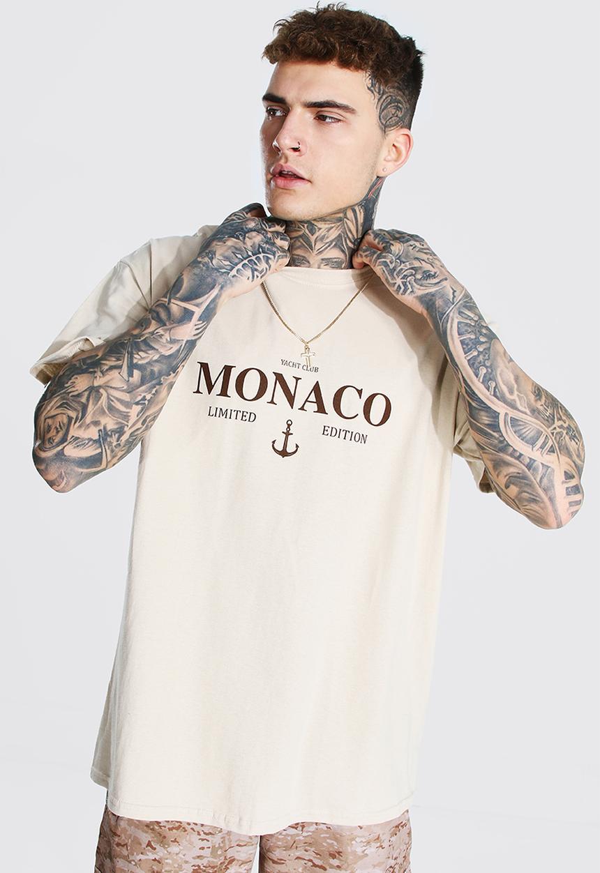 boohooMAN - Oversized Monaco Limited Edition T-shirt - Sand