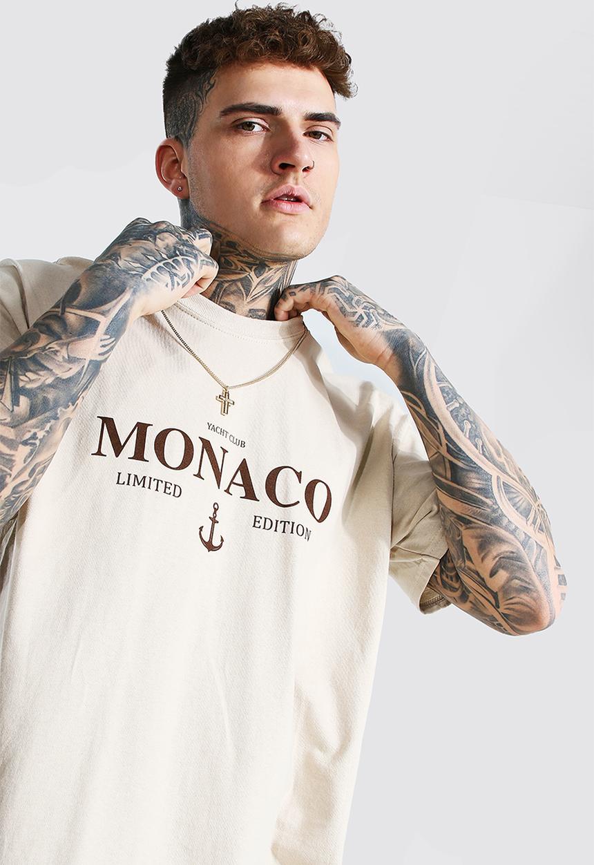 boohooMAN - Oversized Monaco Limited Edition T-shirt - Sand