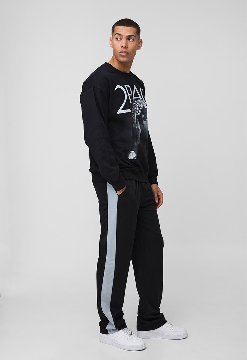 boohooMAN - Elasticated Waist Relaxed Fit Side Panel Track Pants - black