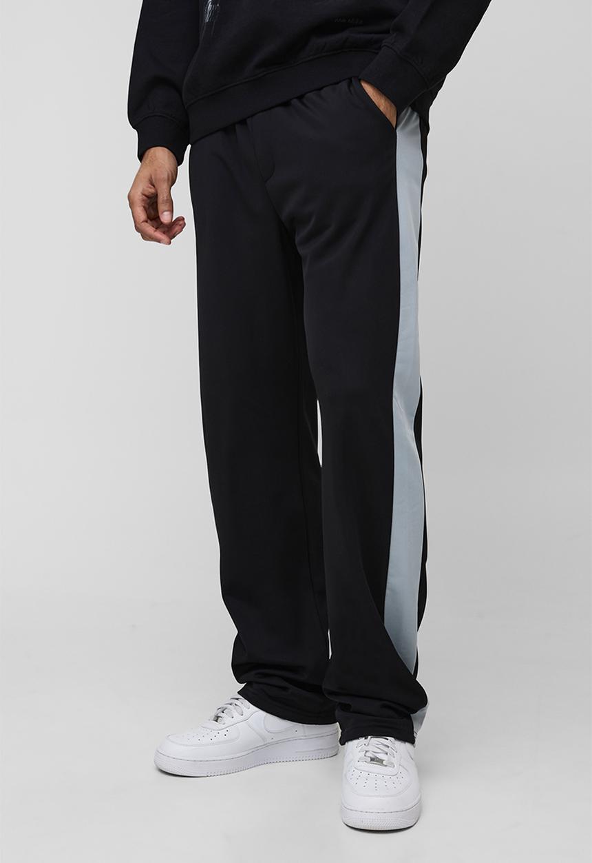 boohooMAN - Elasticated Waist Relaxed Fit Side Panel Track Pants - black