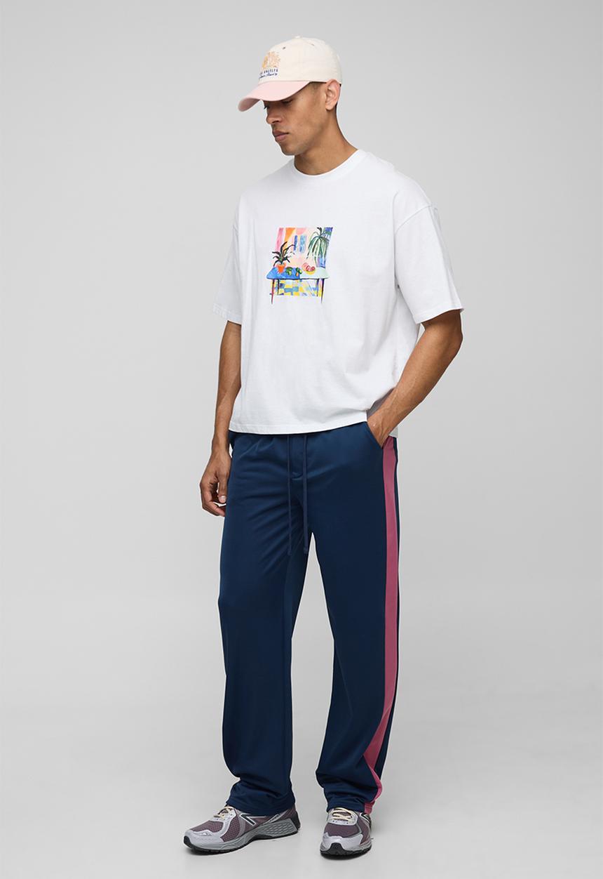 boohooMAN - Elasticated Waist Relaxed Fit Side Panel Track Pants - navy