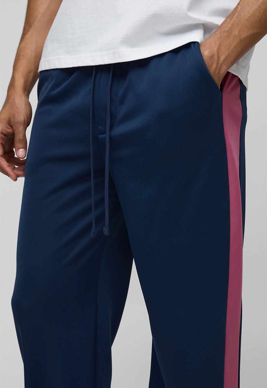 boohooMAN - Elasticated Waist Relaxed Fit Side Panel Track Pants - navy