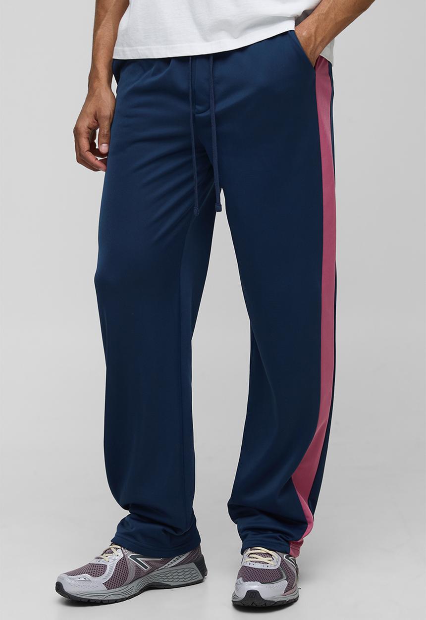 boohooMAN - Elasticated Waist Relaxed Fit Side Panel Track Pants - navy