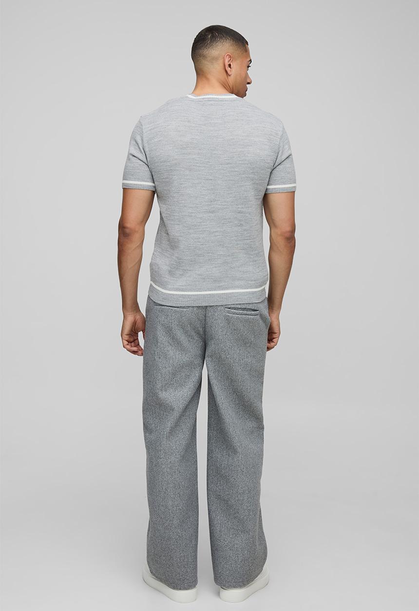 boohooMAN - Regular Fit Knitted T-Shirt With Tipping - Grey