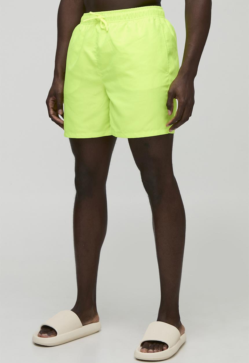 boohooMAN - Mid Length Swim Short - Neon-Yellow