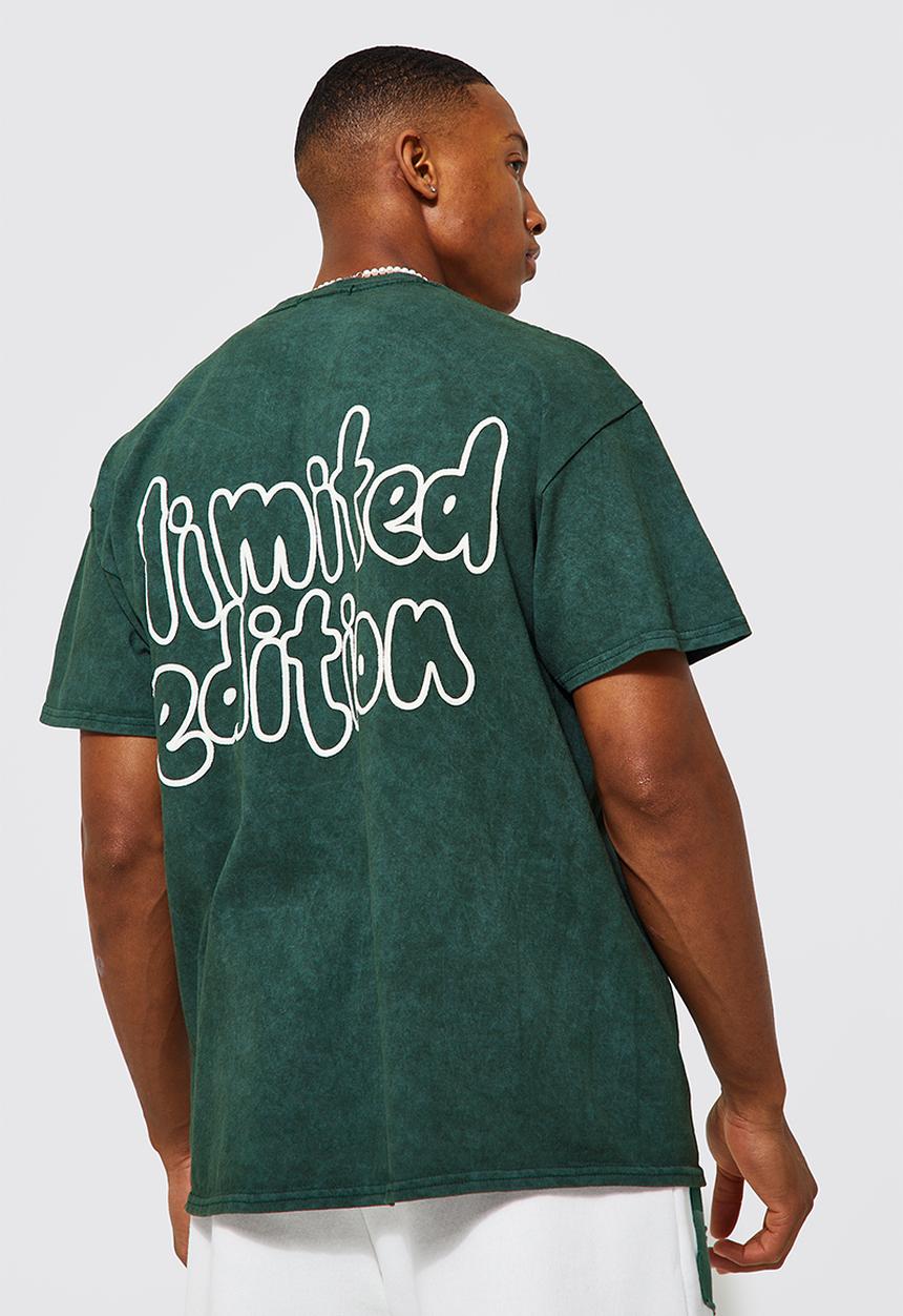 boohooMAN - Oversized Limited Edition Acid Wash T-shirt - Green
