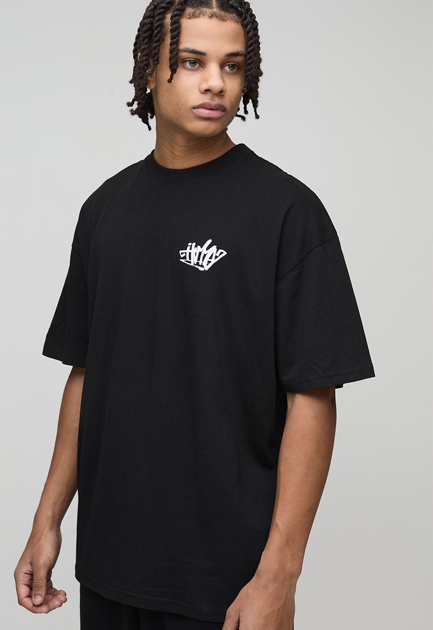boohooMAN - Oversized Homme Back Graffiti Print T-Shirt - Black