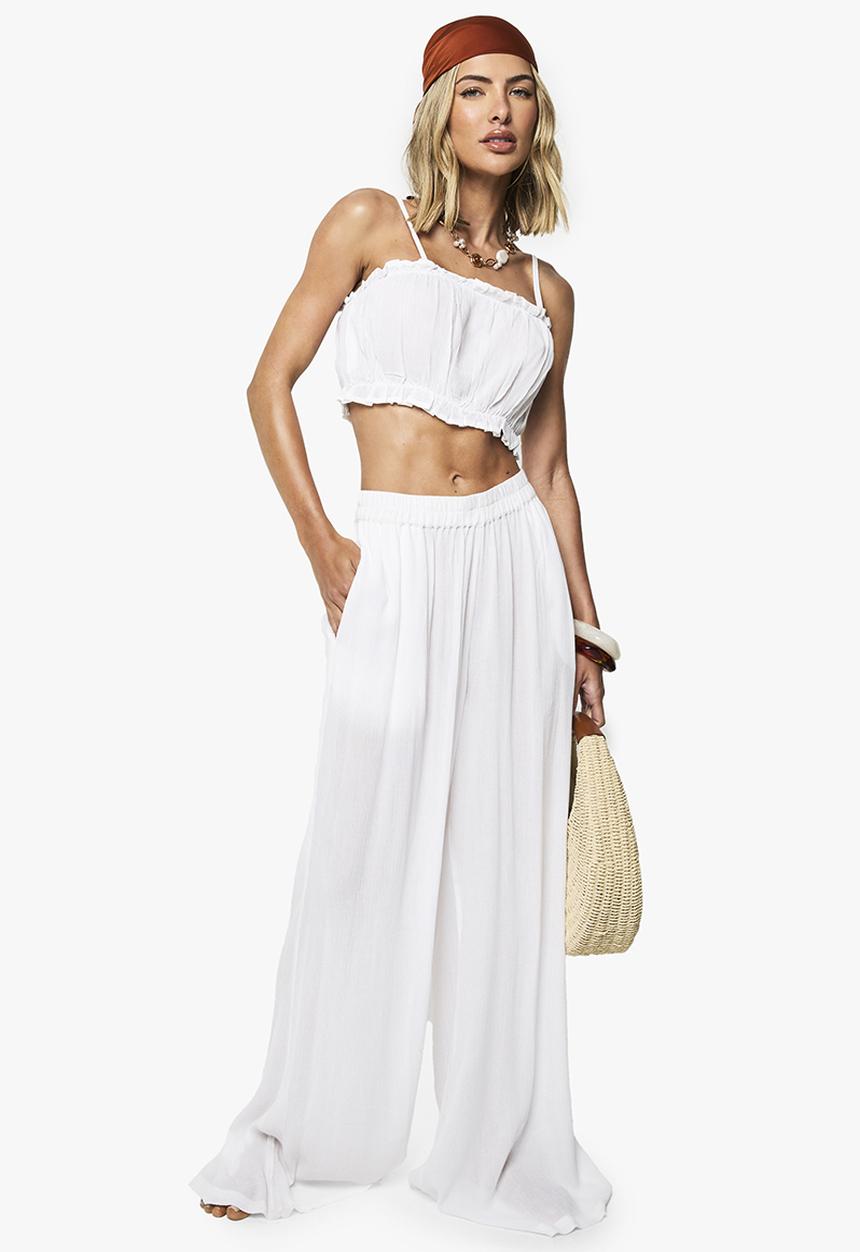 boohoo - Crinkle palazzo beach co ord - white