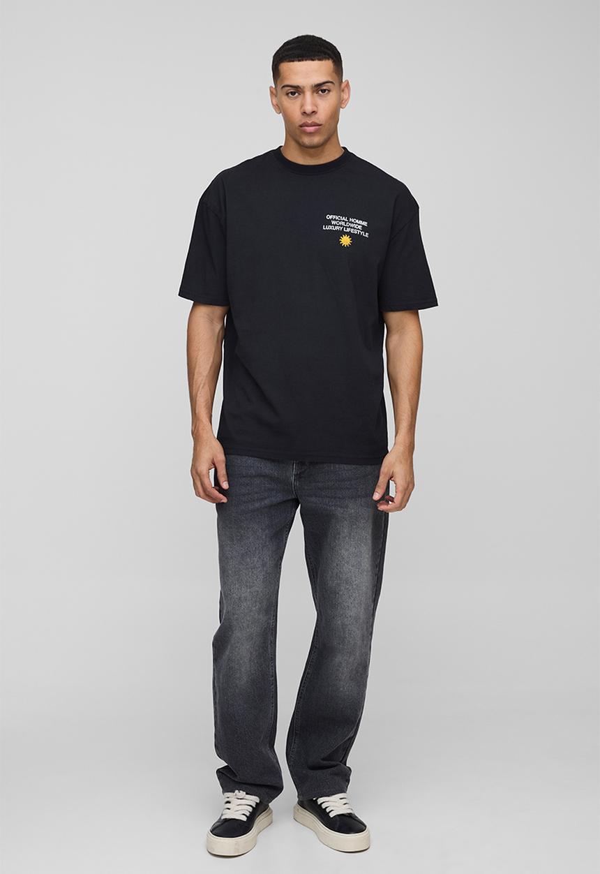 boohooMAN - Oversized Ibiza Sunset Chaser Graphic T-Shirt - Black