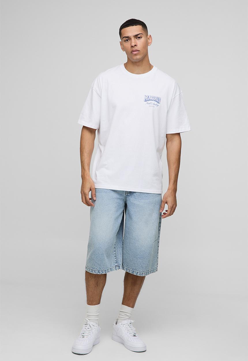 boohooMAN - Oversized Madrid Paddle Washed Graphic T-Shirt - White