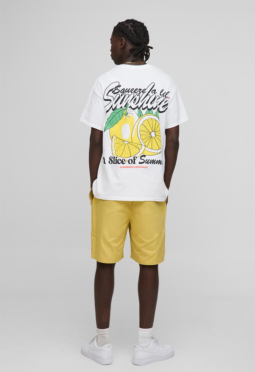 boohooMAN - Oversized Extended Neck Summer Lemon Print T-Shirt - white