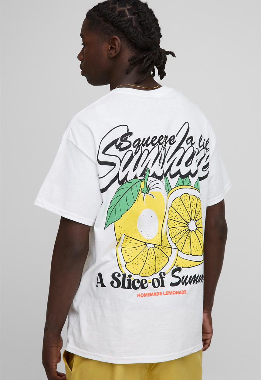 boohooMAN - Oversized Extended Neck Summer Lemon Print T-Shirt - white