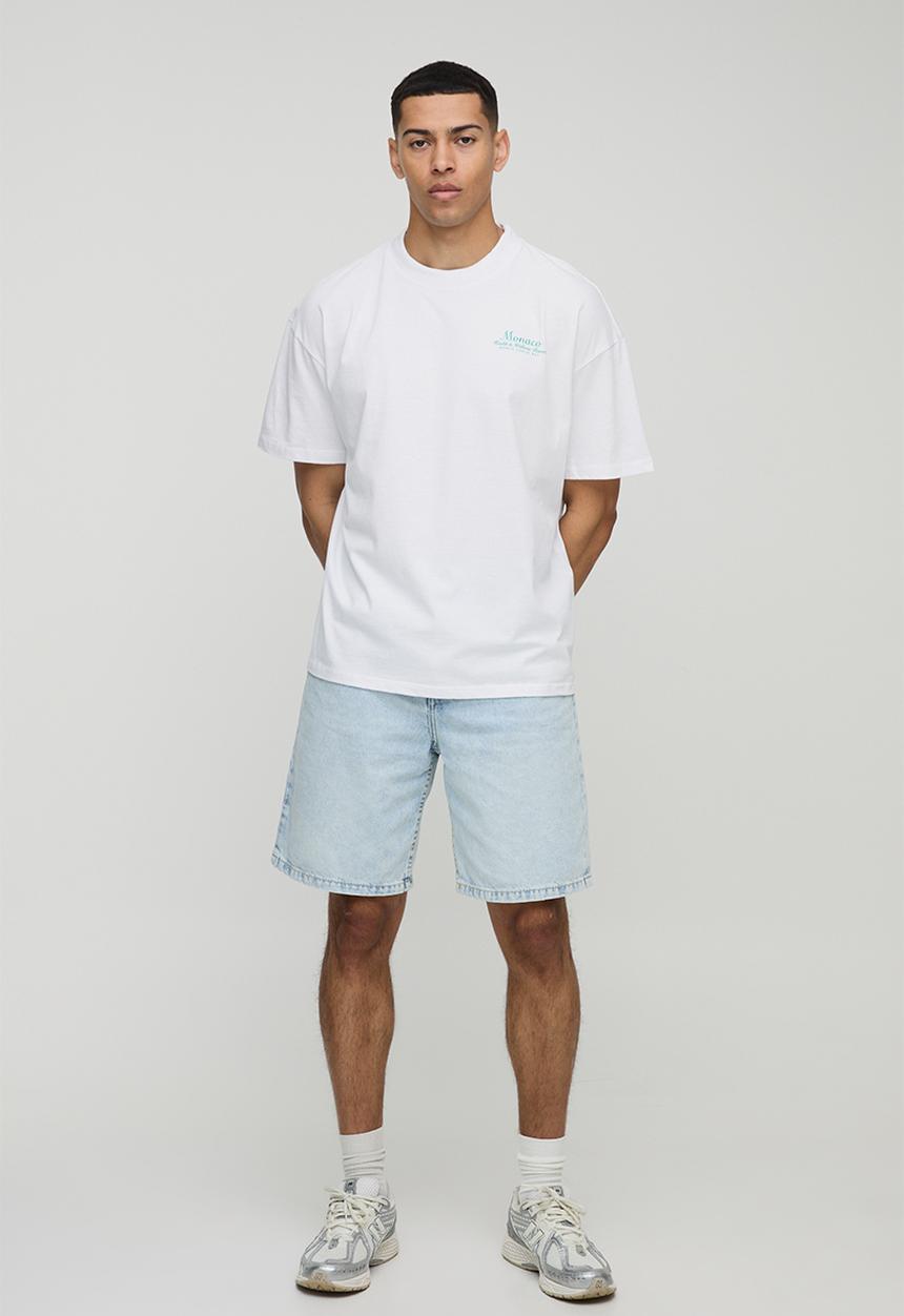 boohooMAN - Oversized Extended Neck Club De Luxe Monaco Printed T-Shirt - White