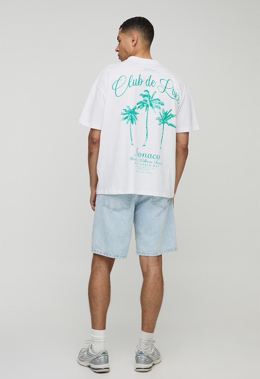 boohooMAN - Oversized Extended Neck Club De Luxe Monaco Printed T-Shirt - White