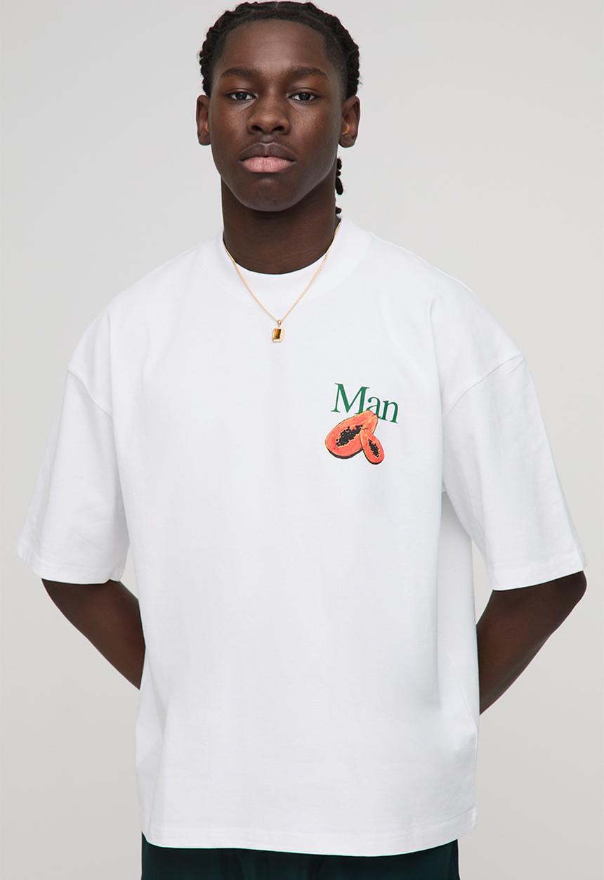 boohooMAN - Oversized Extended Neck Man Papaya T-Shirt - White