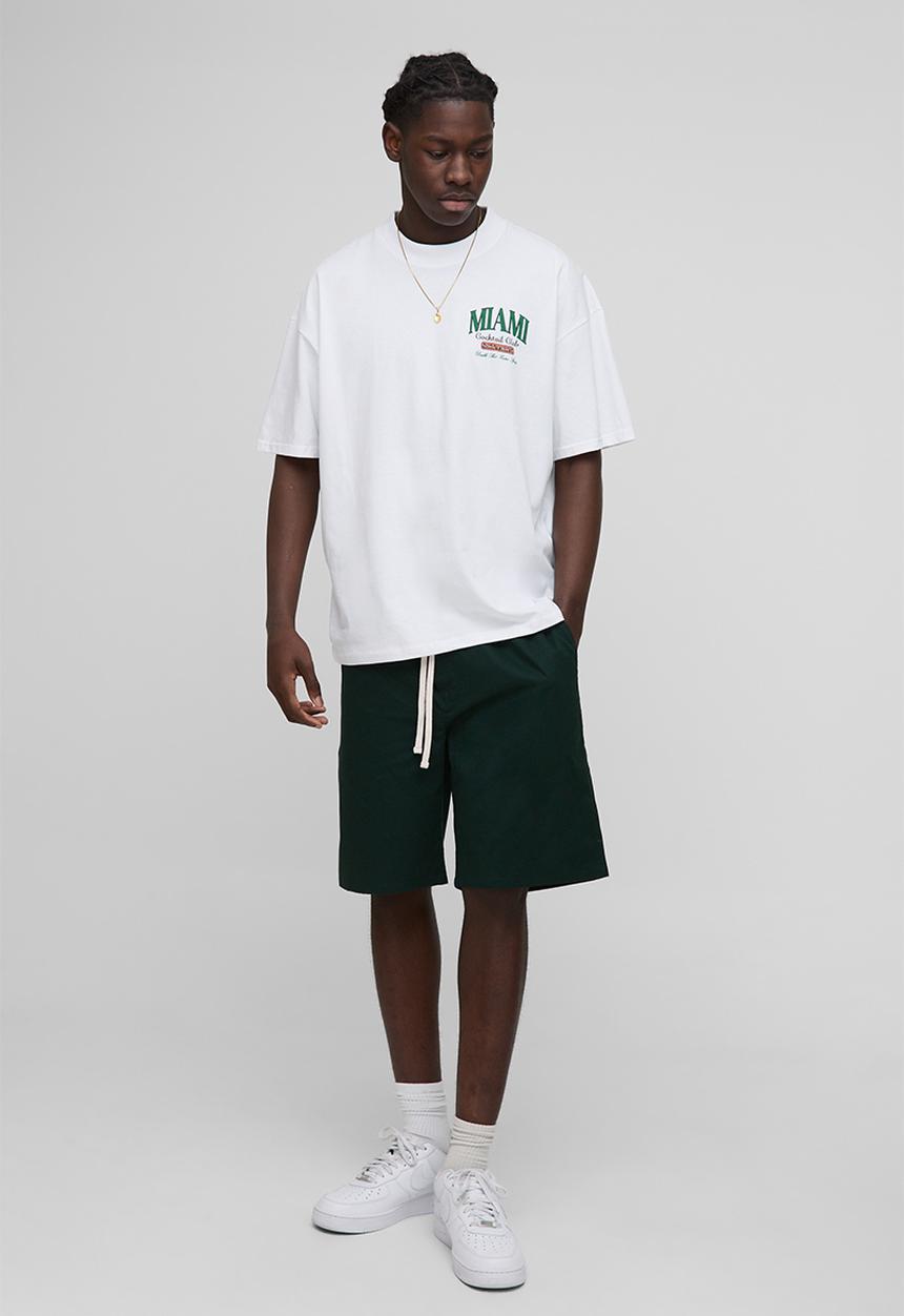 boohooMAN - Oversized Extended Neck Miami Cocktail Club Printed T-Shirt - white