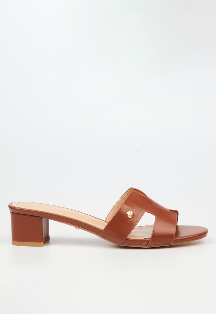 Miss Black - Bina 3 h-cut low block heel - tan