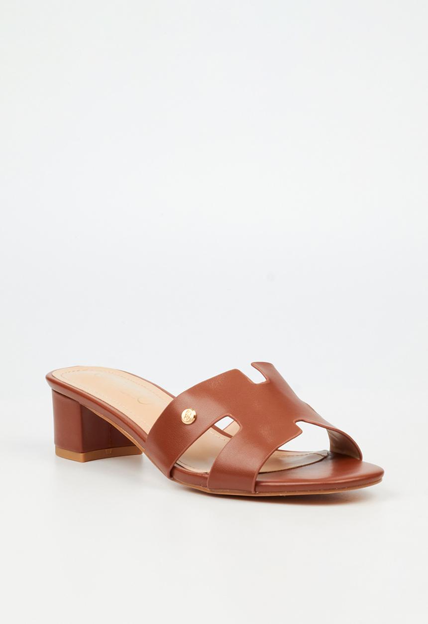 Miss Black - Bina 3 h-cut low block heel - tan