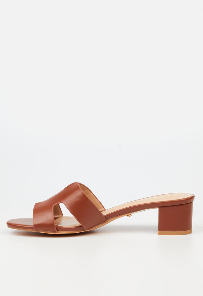Miss Black - Bina 3 h-cut low block heel - tan