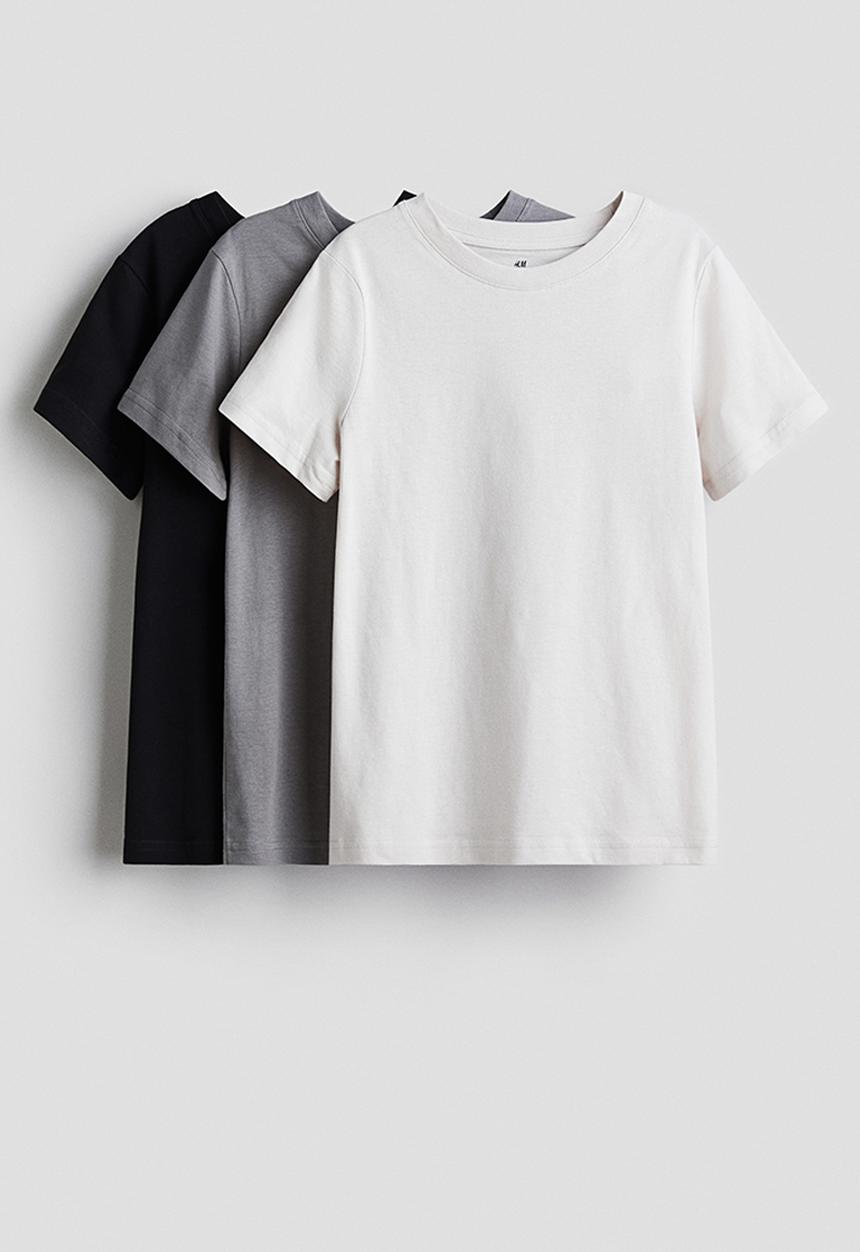 H&M - 3-Pack T-shirts - light beige/grey/black 