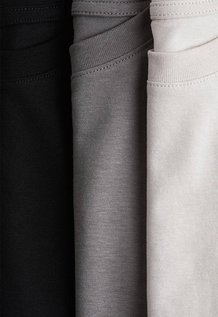 H&M - 3-Pack T-shirts - light beige/grey/black 