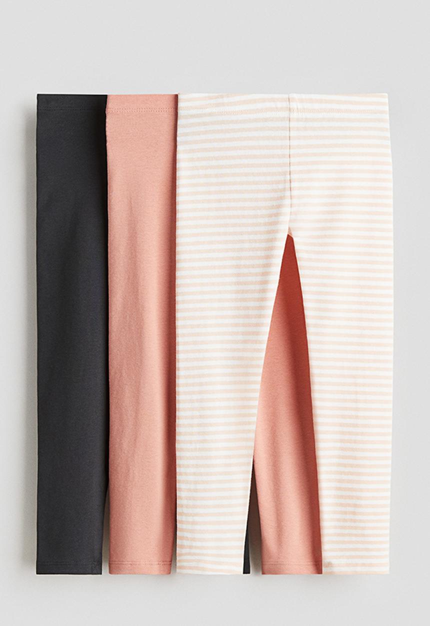 H&M - 3-Pack jersey leggings - peach pink/striped