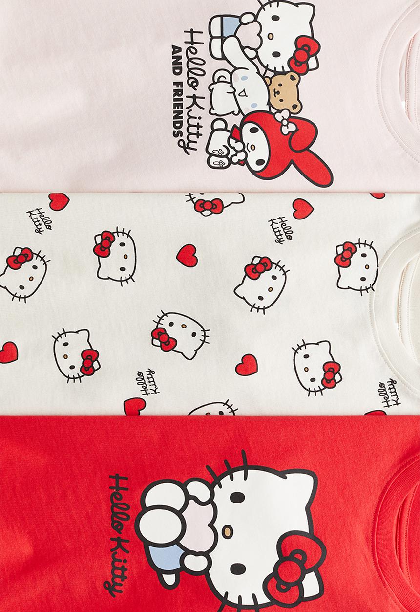 H&M - 3-Pack printed jersey tops - red/hello kitty