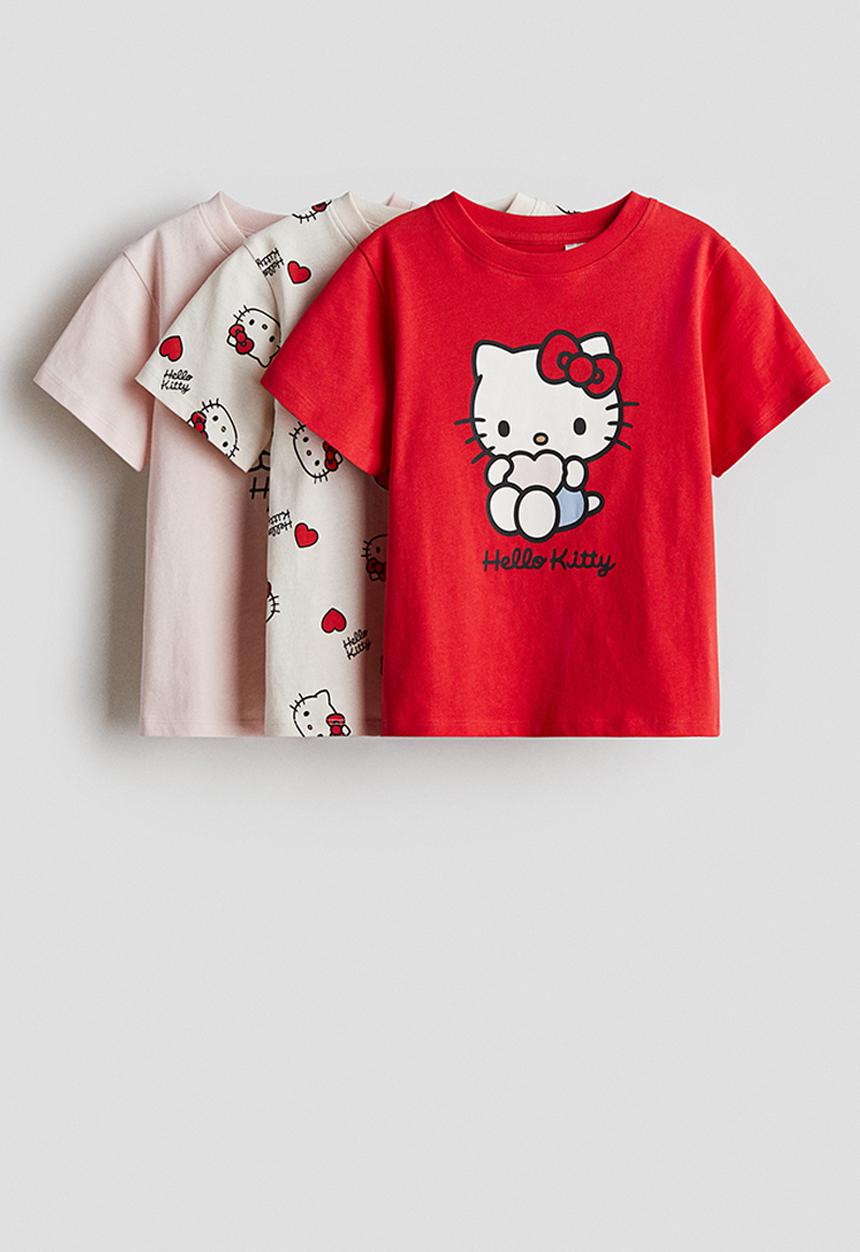 H&M - 3-Pack printed jersey tops - red/hello kitty