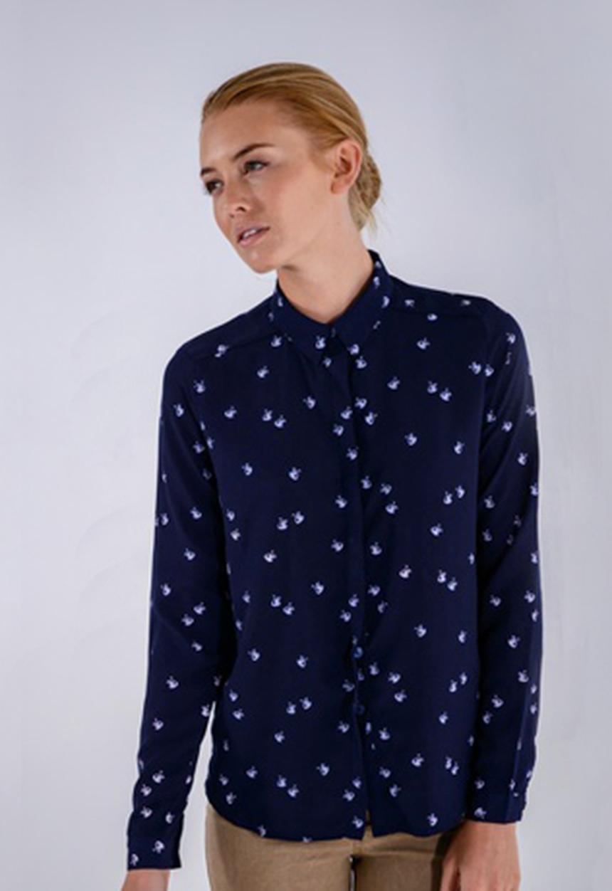 Jane Sews - Holly Swan Print Blouse – Blue