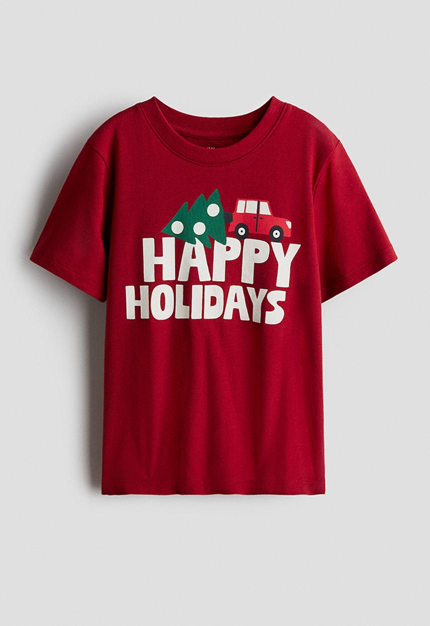 H&M - Printed T-shirt - red/happy holidays