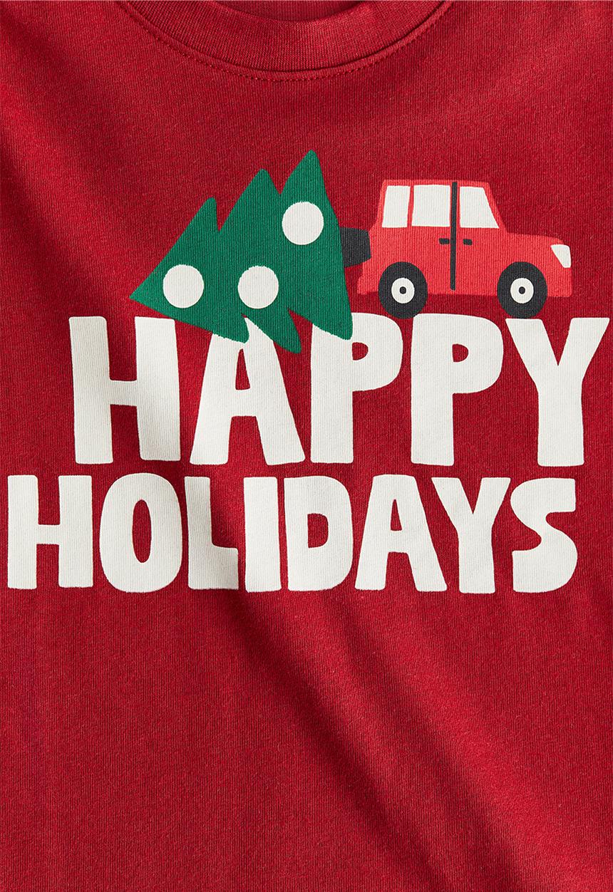 H&M - Printed T-shirt - red/happy holidays