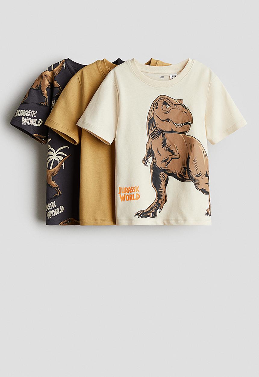 H&M - 3-Pack printed T-shirts - beige/jurassic world
