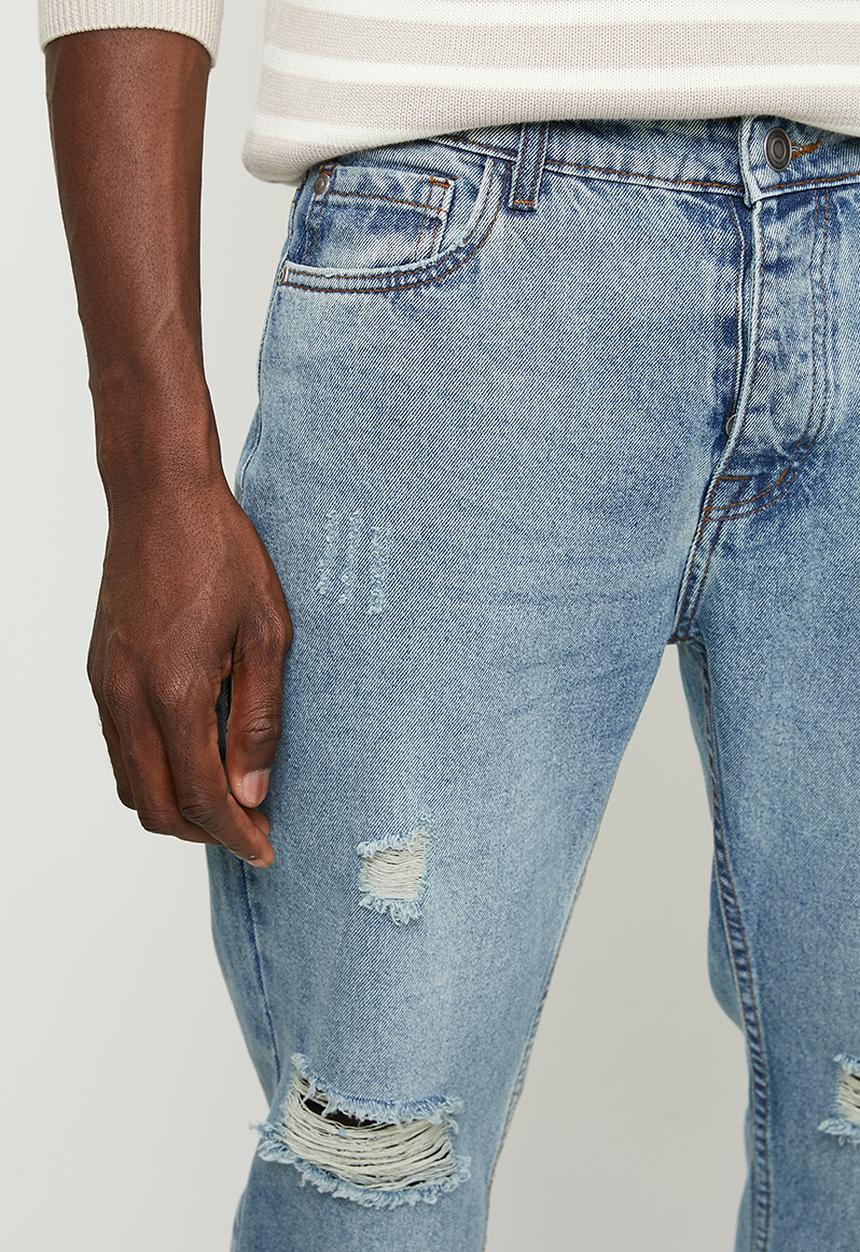 Brave Soul - Loose Fit Denim Jean - Light Blue Wash Regular Length