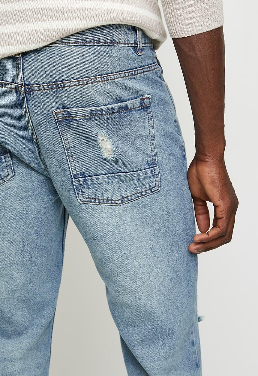 Brave Soul - Loose Fit Denim Jean - Light Blue Wash Regular Length