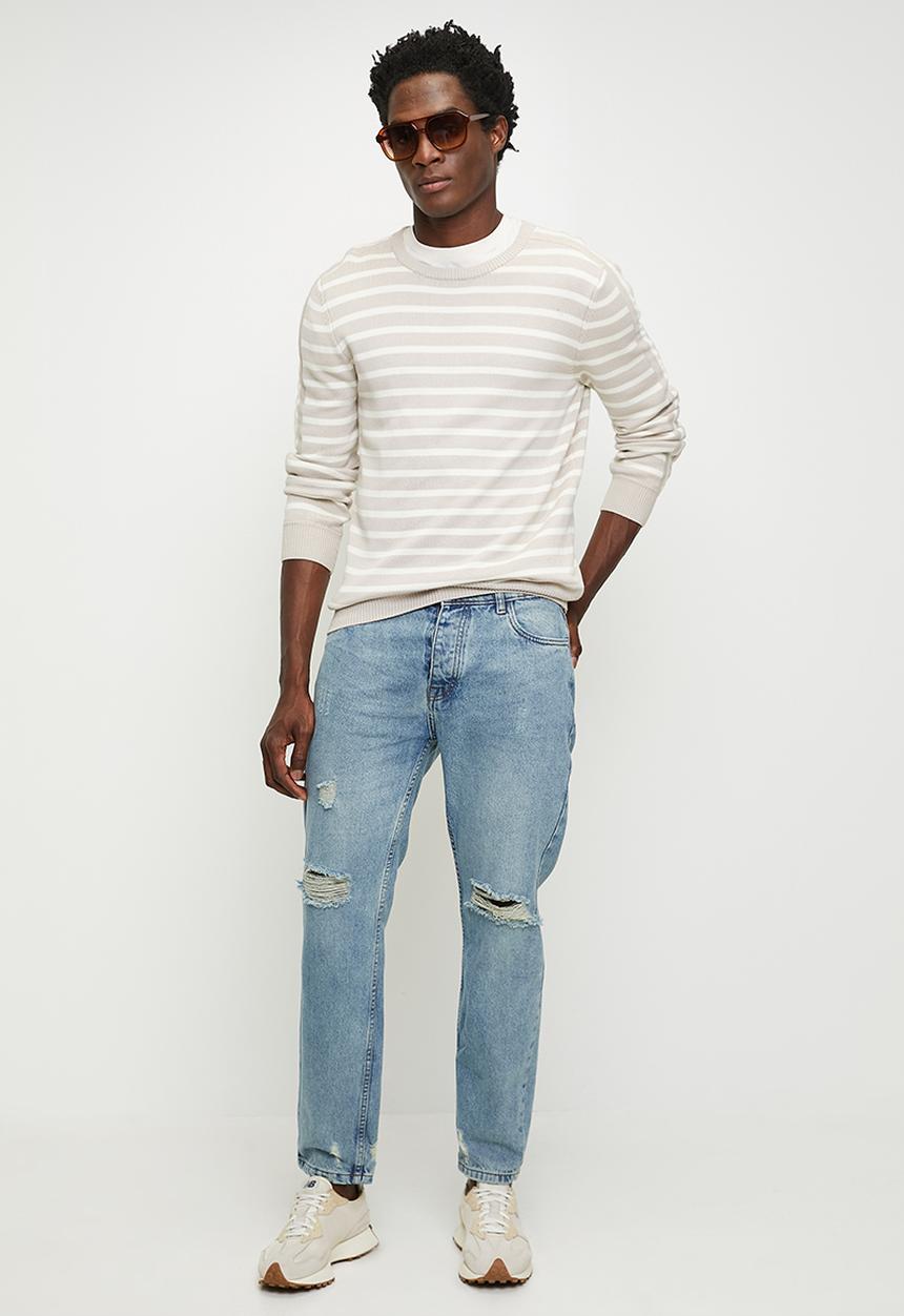 Brave Soul - Loose Fit Denim Jean - Light Blue Wash Regular Length