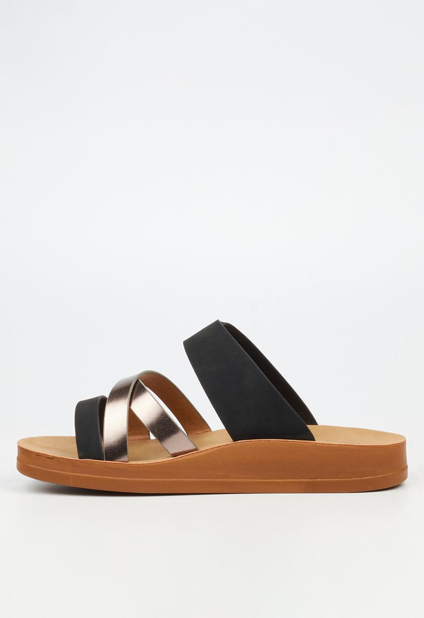 Butterfly Feet - Toma 1 Two Strap Slide - Black