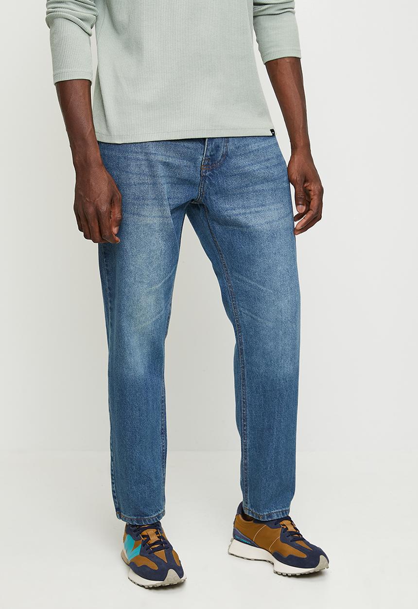 Brave Soul - Loose Fit Denim Jean - Mid Blue Wash Regular Length